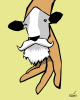 Vector graphic image by Mike Martinet of a cow's head with moustache and beard on a hand